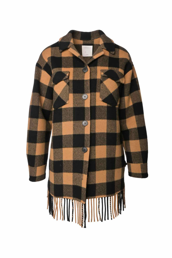 Sandro Size 38 Fringe Plaid Wool Blend Jacket