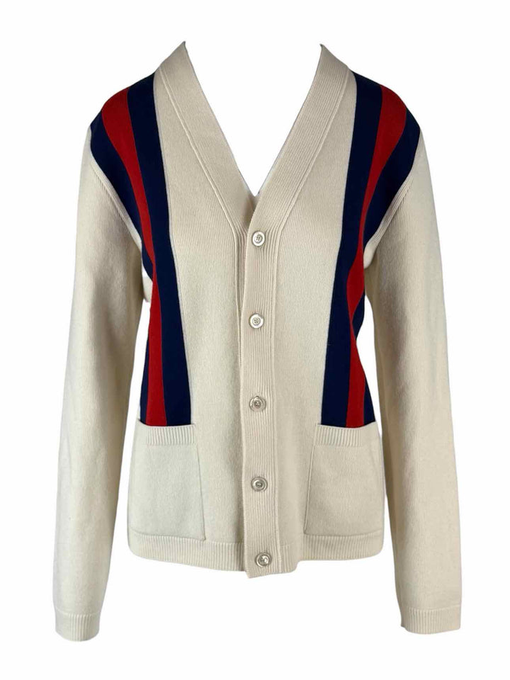 Gucci Size S Men's Wool & Cashmere Blend Shoulder Stripes Cardigan