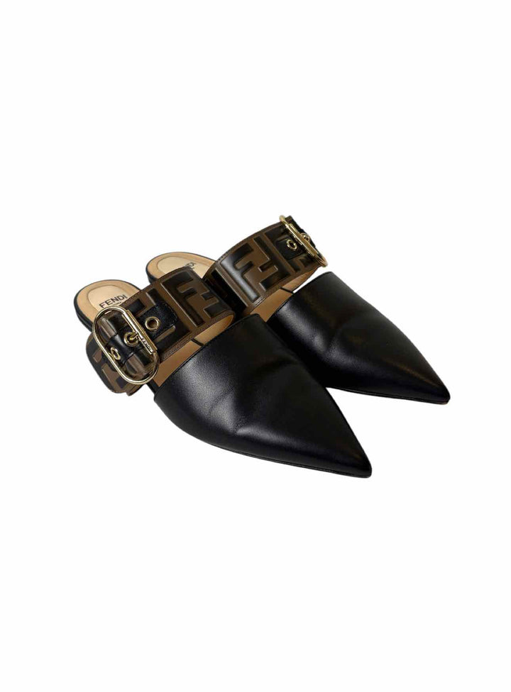 Fendi Size 37 Zucca Leather Mules & Clogs