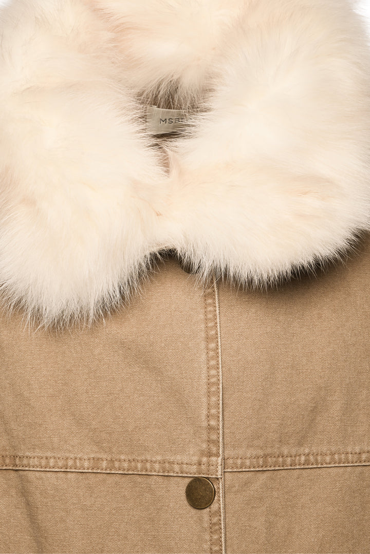 MSBEAST Size S  Fox Fur Trim Down Denim Jacket