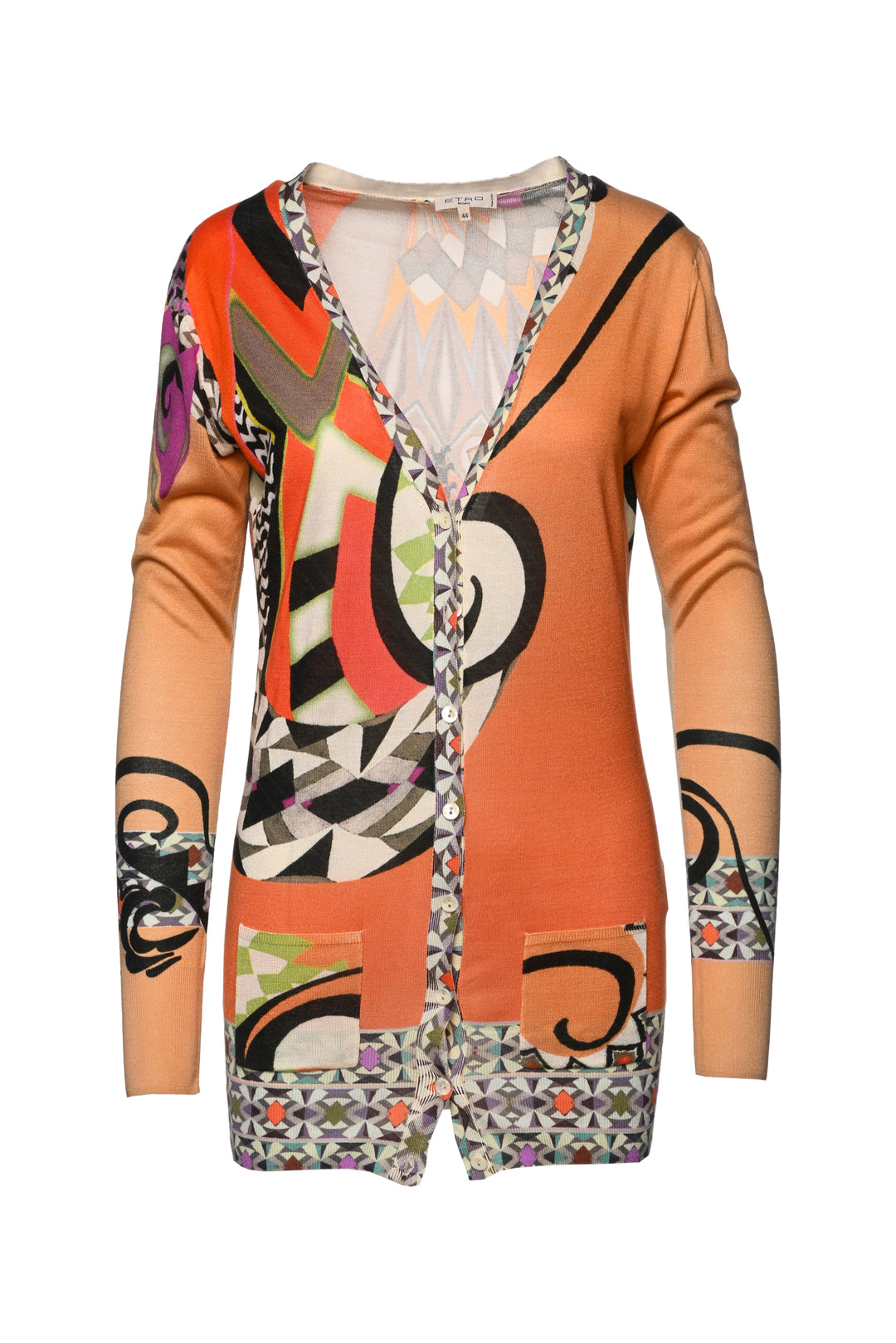 Etro Size 44 Printed Silk Knit Cardigan