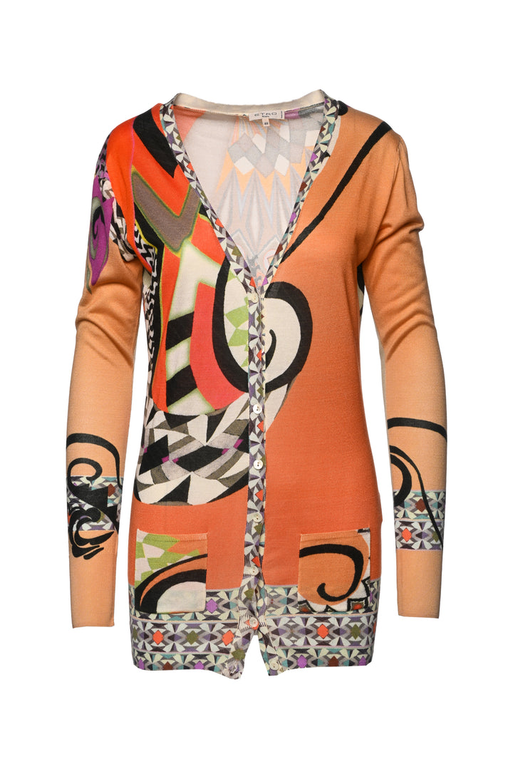 Etro Size 44 Printed Silk Knit Cardigan