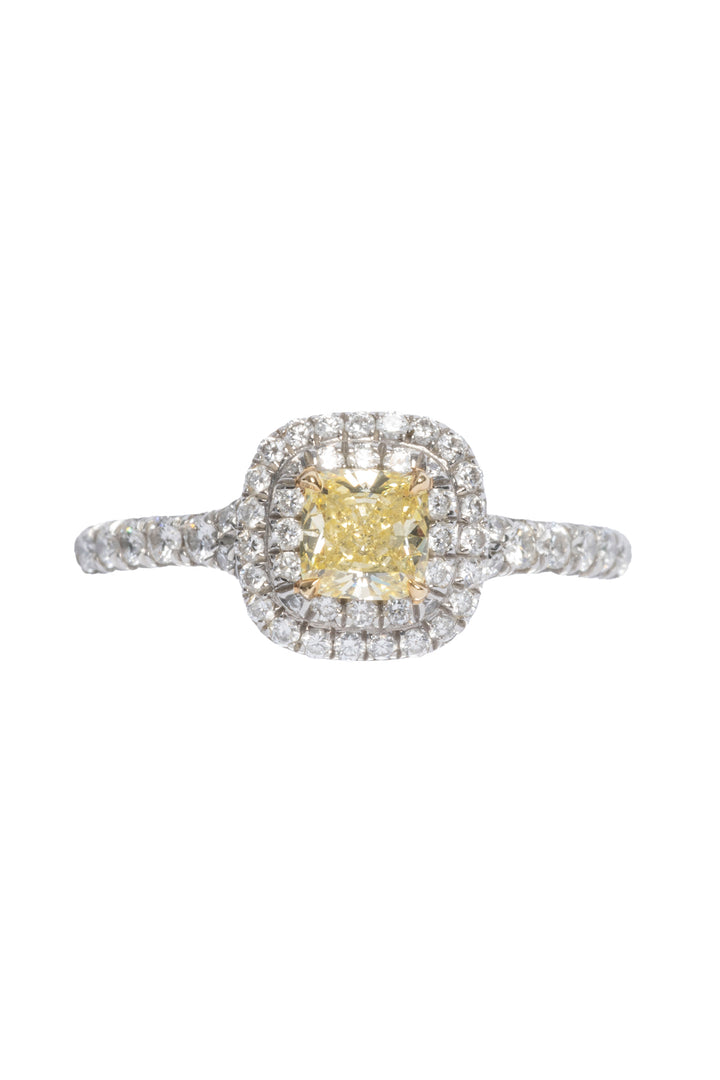 Tiffany Size 5 Platinum Cushion-Cut Yellow Diamond Ring