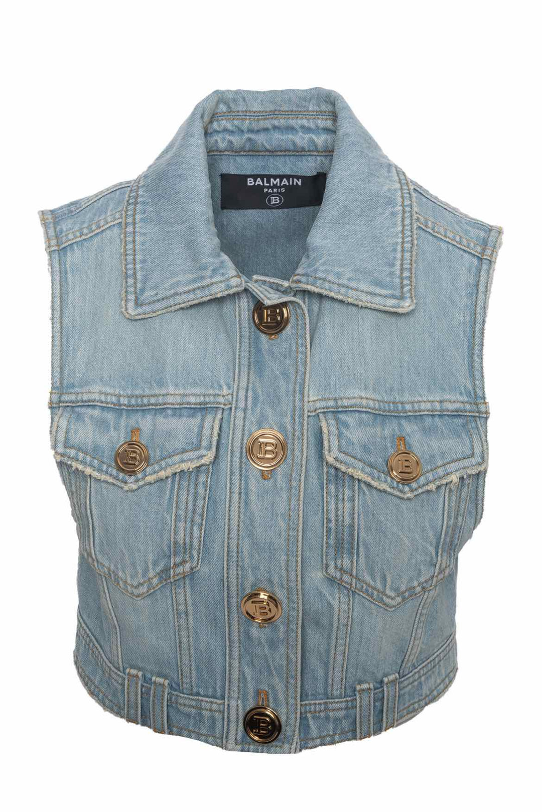 Balmain Size 36 Cropped Denim Vest