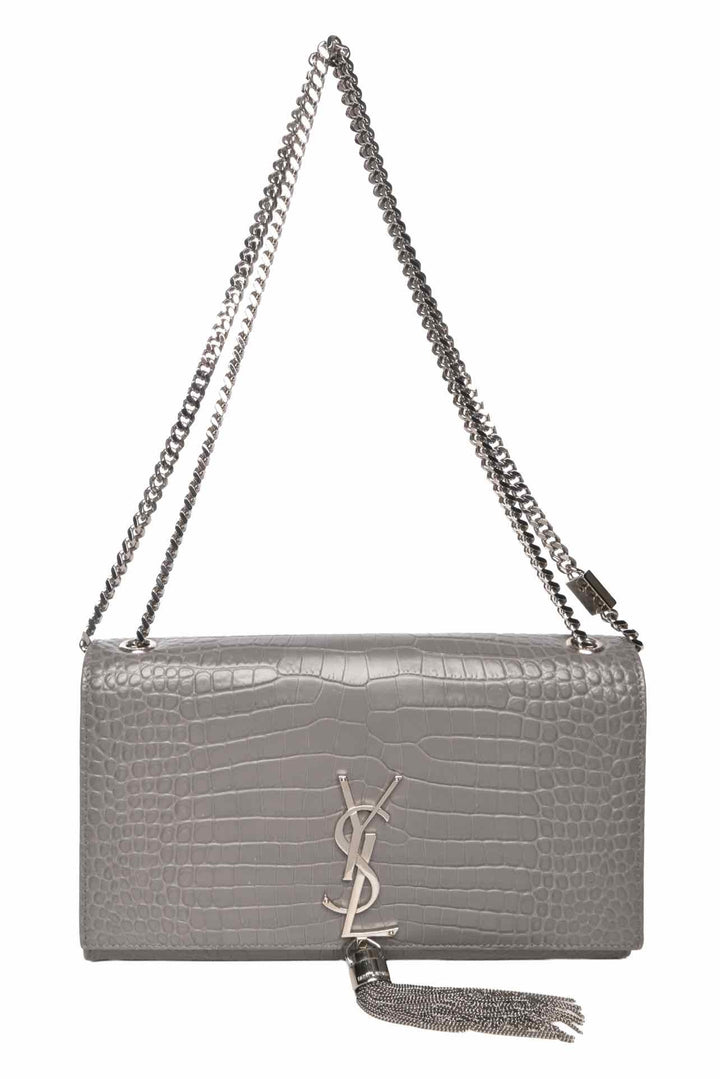 Saint Laurent Croc Embossed Medium Kate Tassel Bag