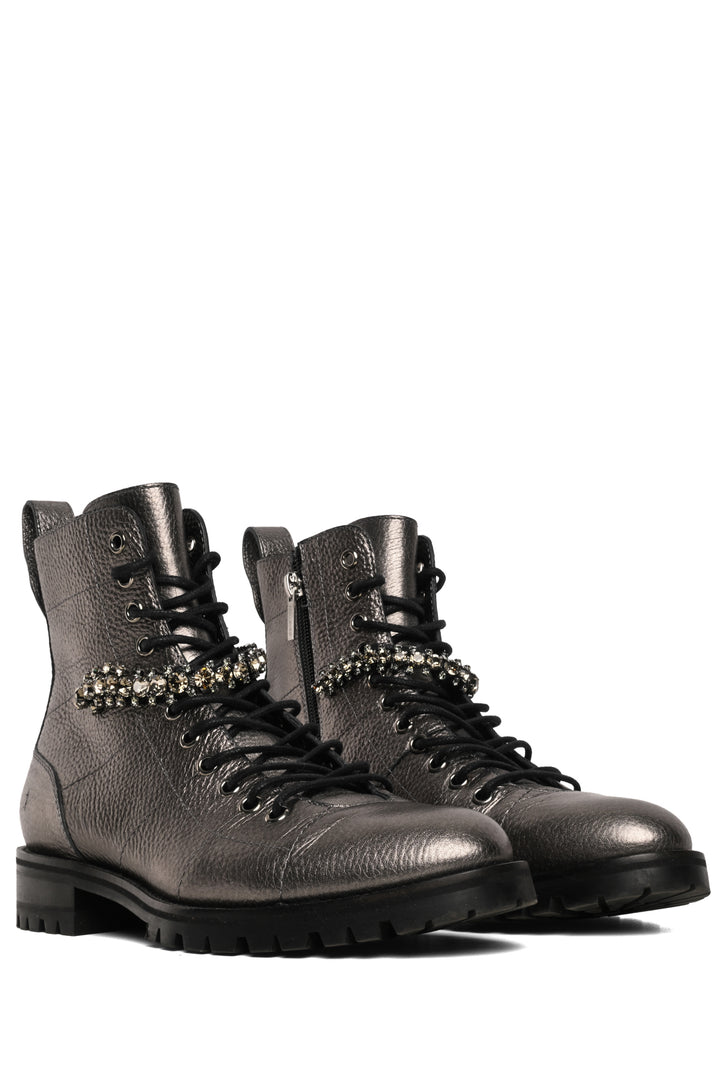 Jimmy Choo Size 39.5 Crystal Embellished Cruz Combat Ankle Boots