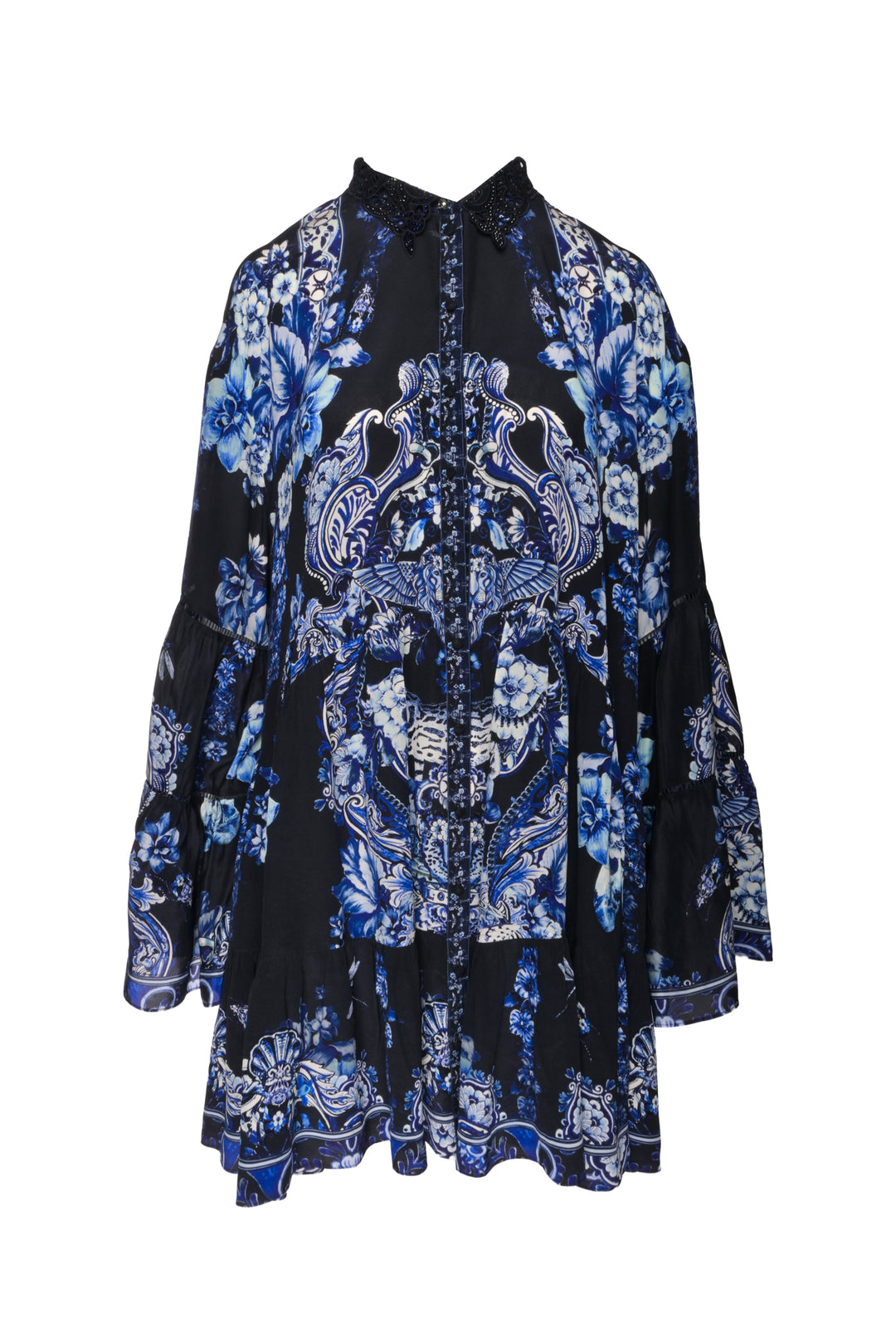 Camilla Size M Tiered Lace Collar Dress