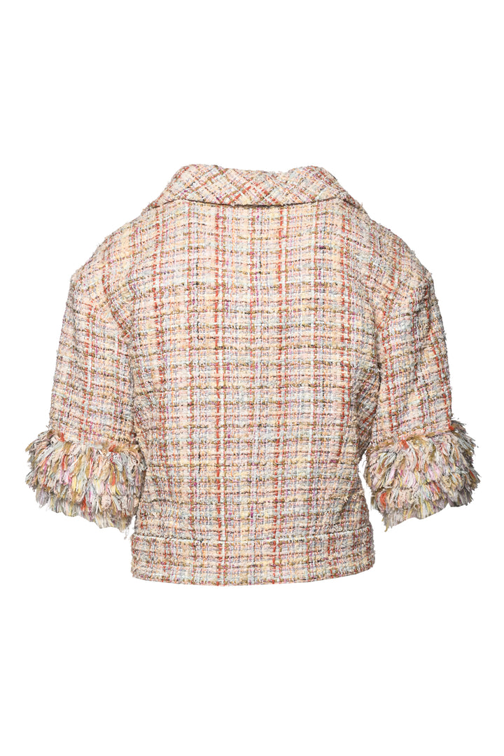 Chanel Size 8 2013 Tweed Fringe Sleeves Jacket