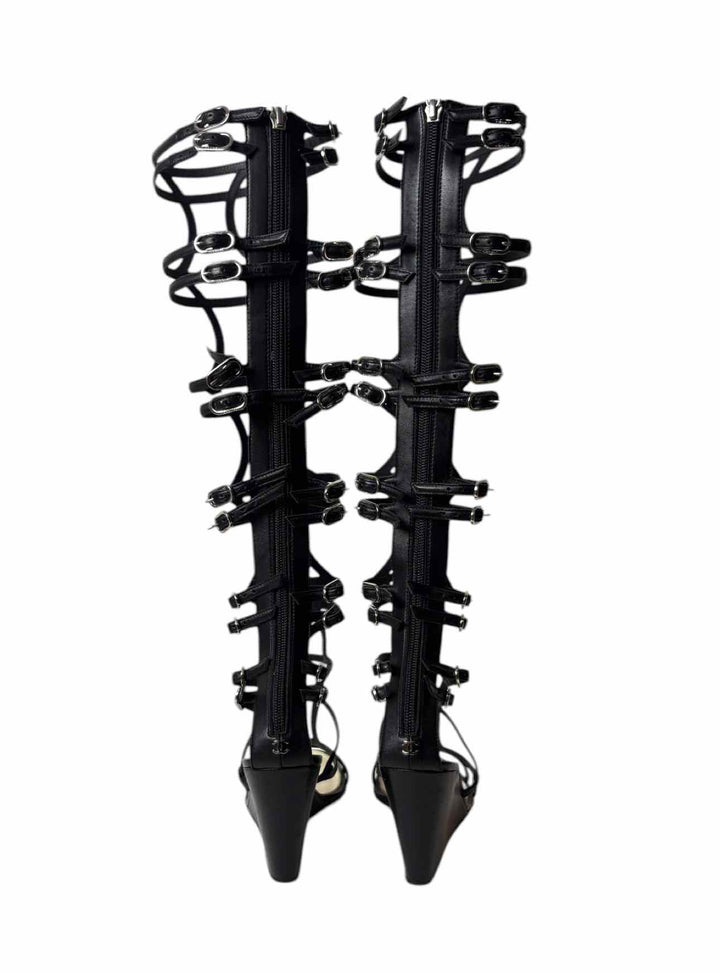 Chanel Size 38 Leather Gladiator Wedge Sandals