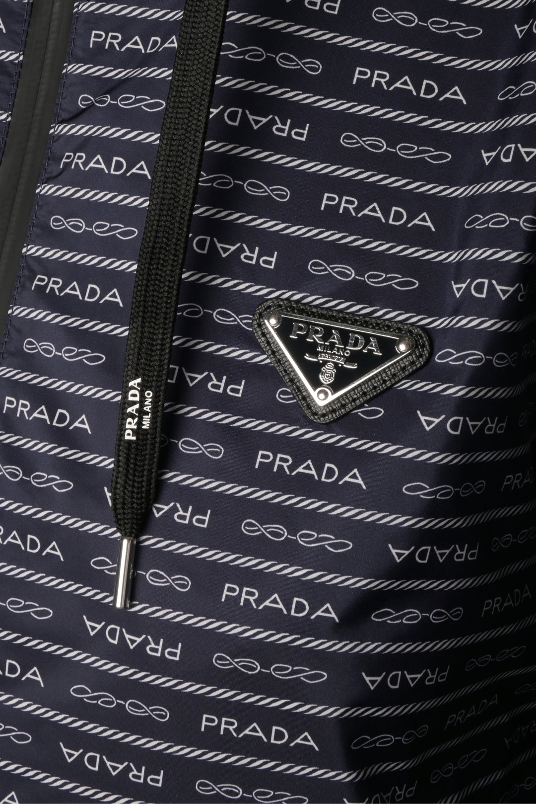 Prada Size S 2023 Re-Nylon Logo Print Hooded Windbreaker Jacket
