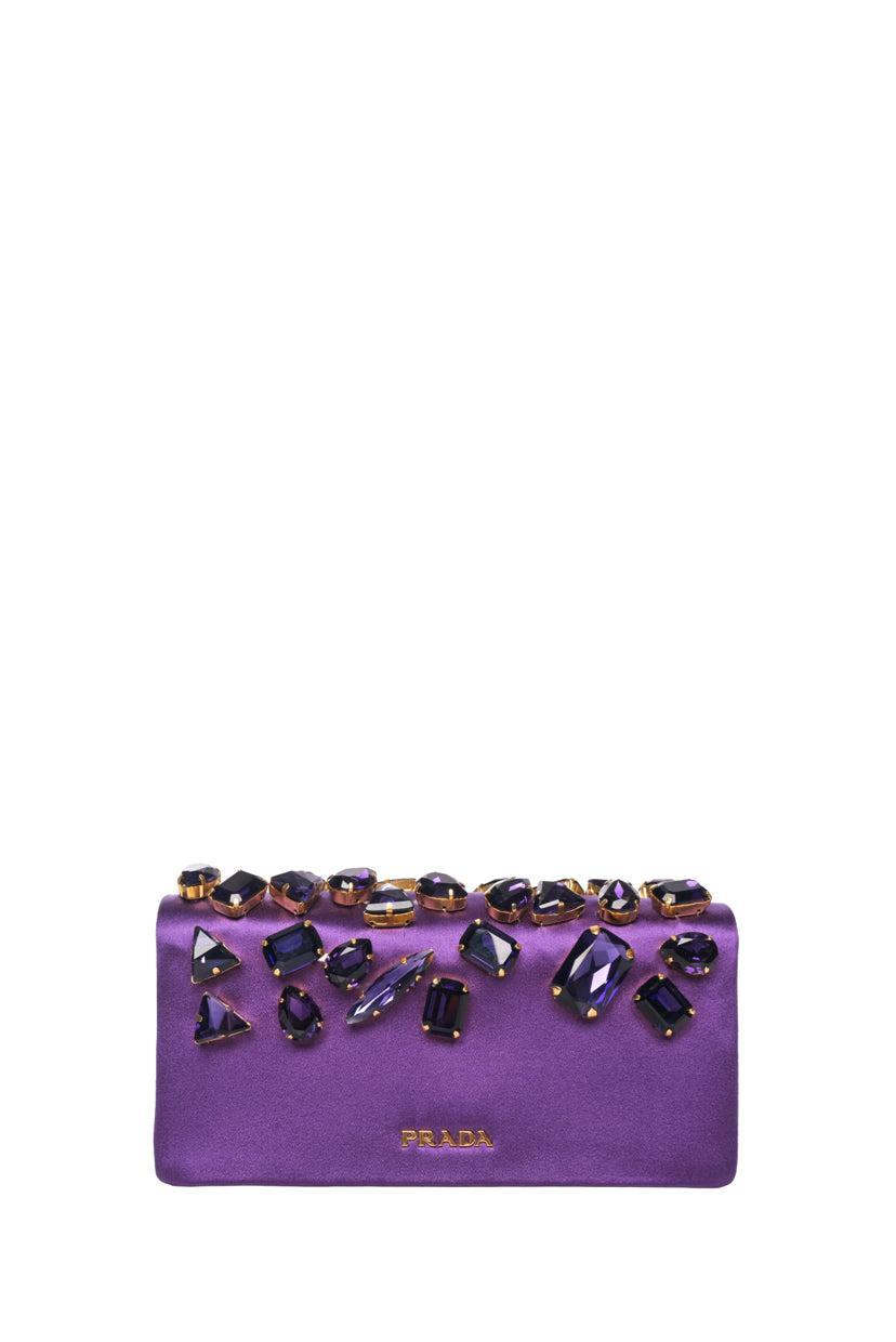 Prada Crystal Embellished Satin Clutch