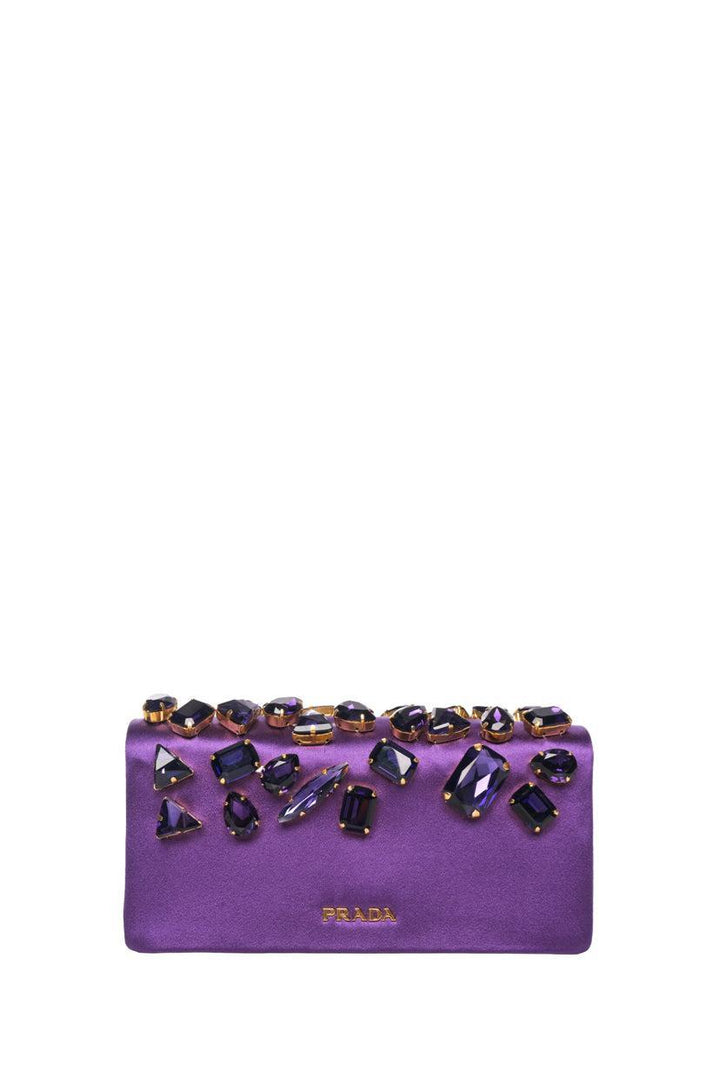Prada Crystal Embellished Satin Clutch