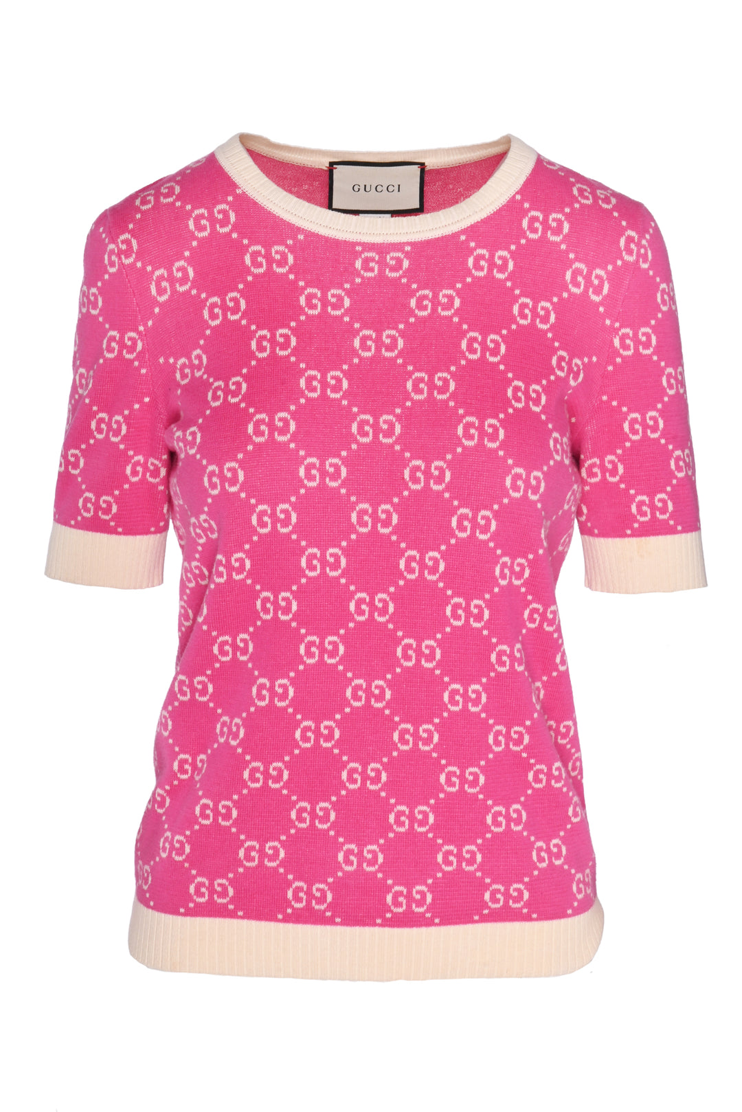 Gucci Size M GG Monogram Knit Short Sleeve Sweater