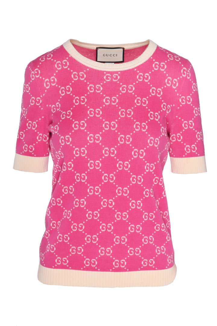 Gucci Size M GG Monogram Knit Short Sleeve Sweater