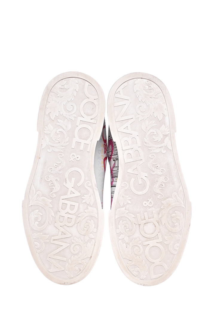 Dolce & Gabbana Size 38 Leather Graffiti Print Low-Top Sneaker