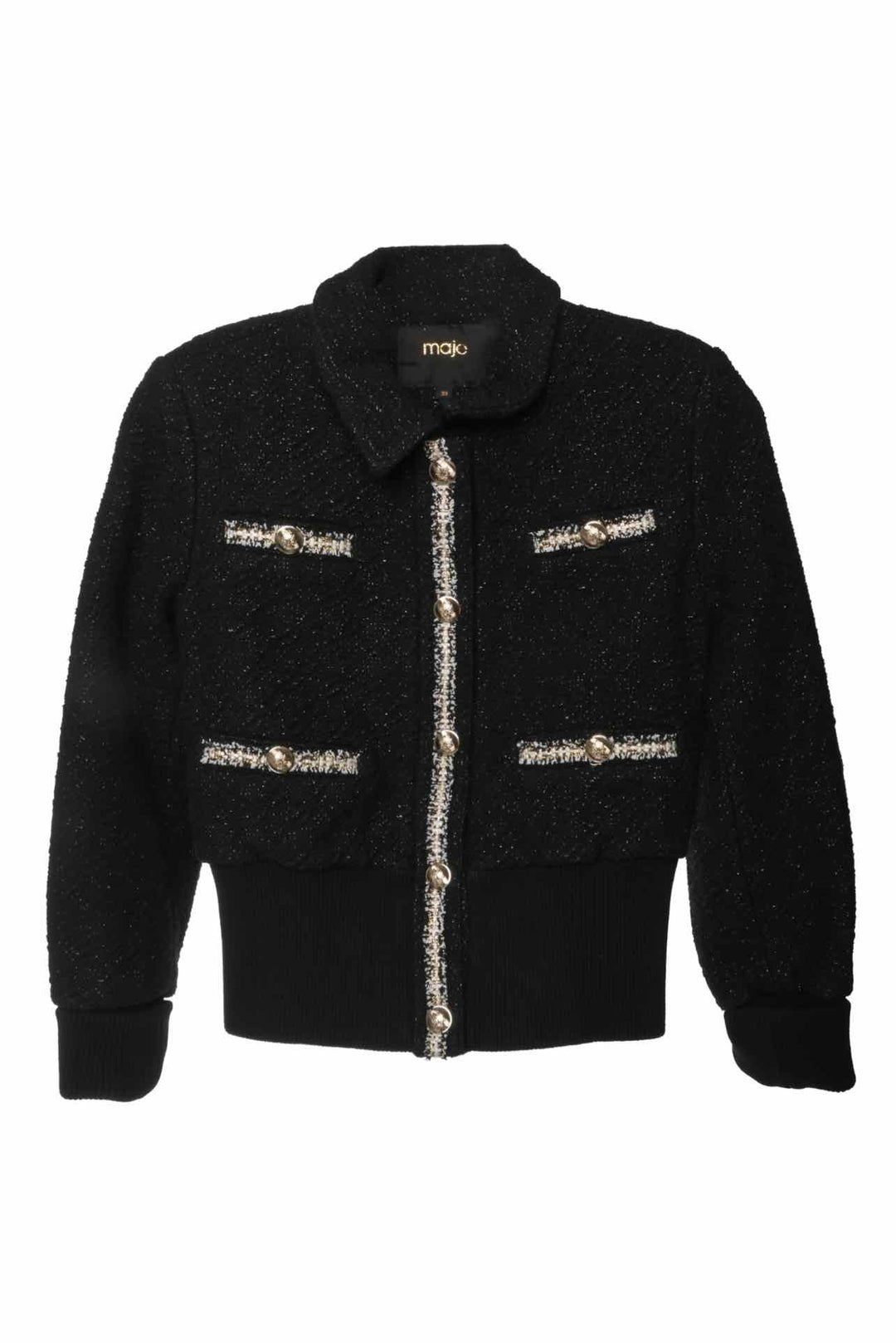 maje Size 6 Metallic Tweed Cropped Jacket