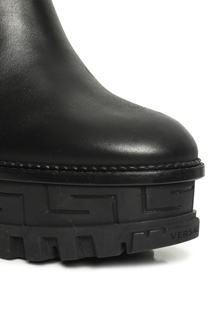 Versace Size 41 Greca Labyrinth Leather Platform Ankle Boots