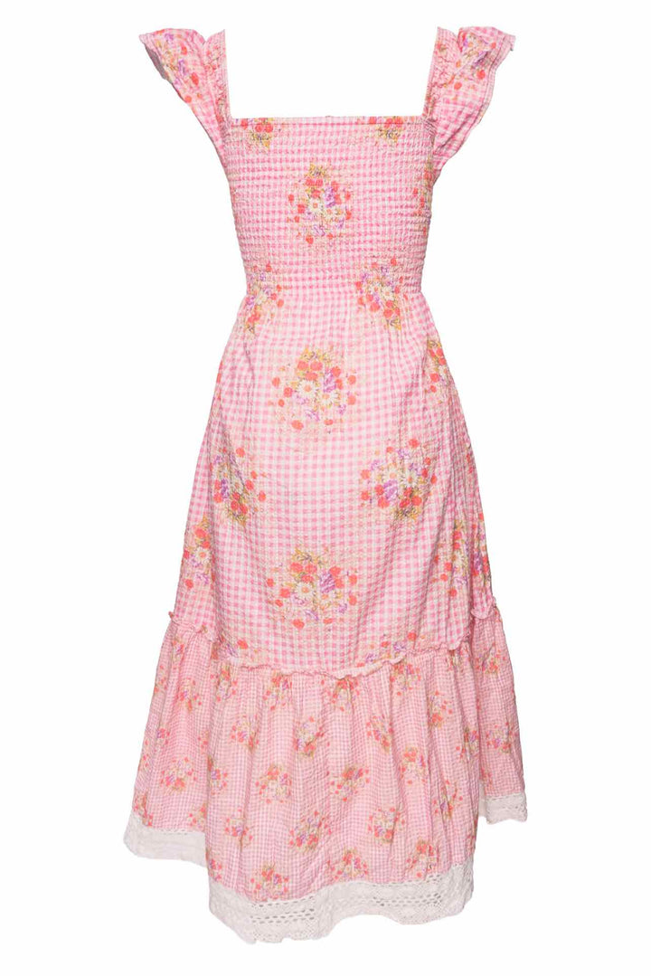 Love Shack Fancy Size XS Emeka Floral Gingham Seersucker Midi Dress