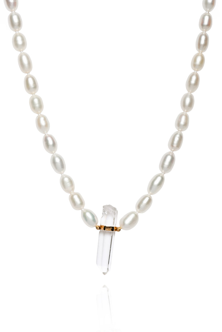Jia Jia Ocean Vertical Pearl Crystal Quartz Charm Necklace