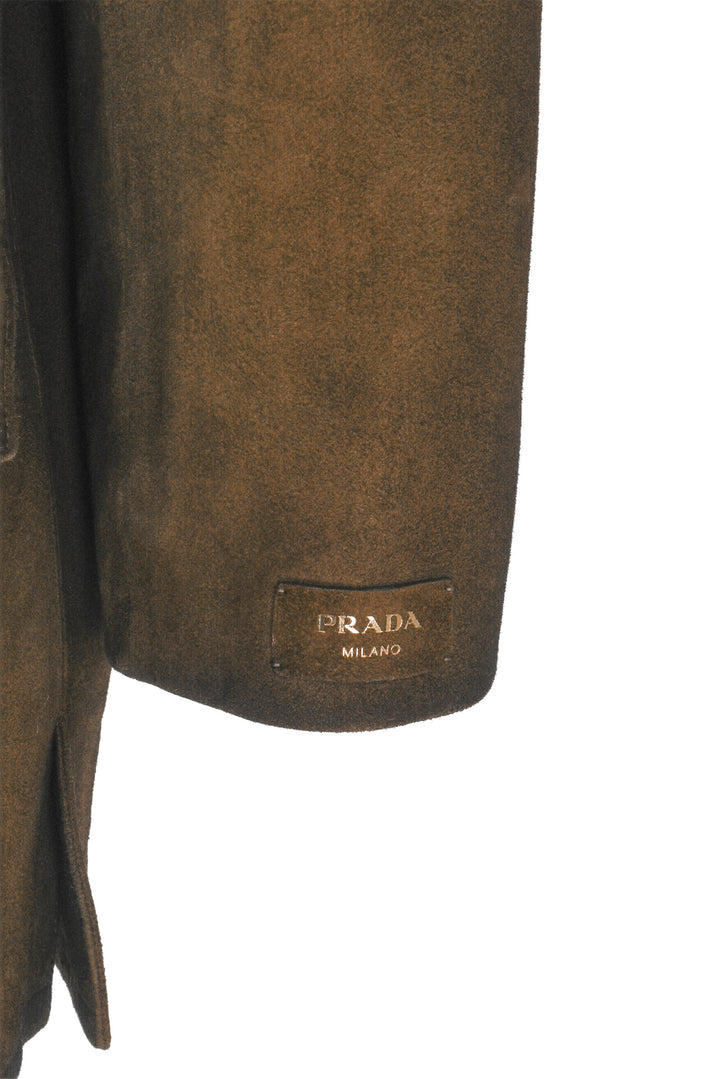 Prada Size 38 2023 Single Breasted Distressed Suede Coat