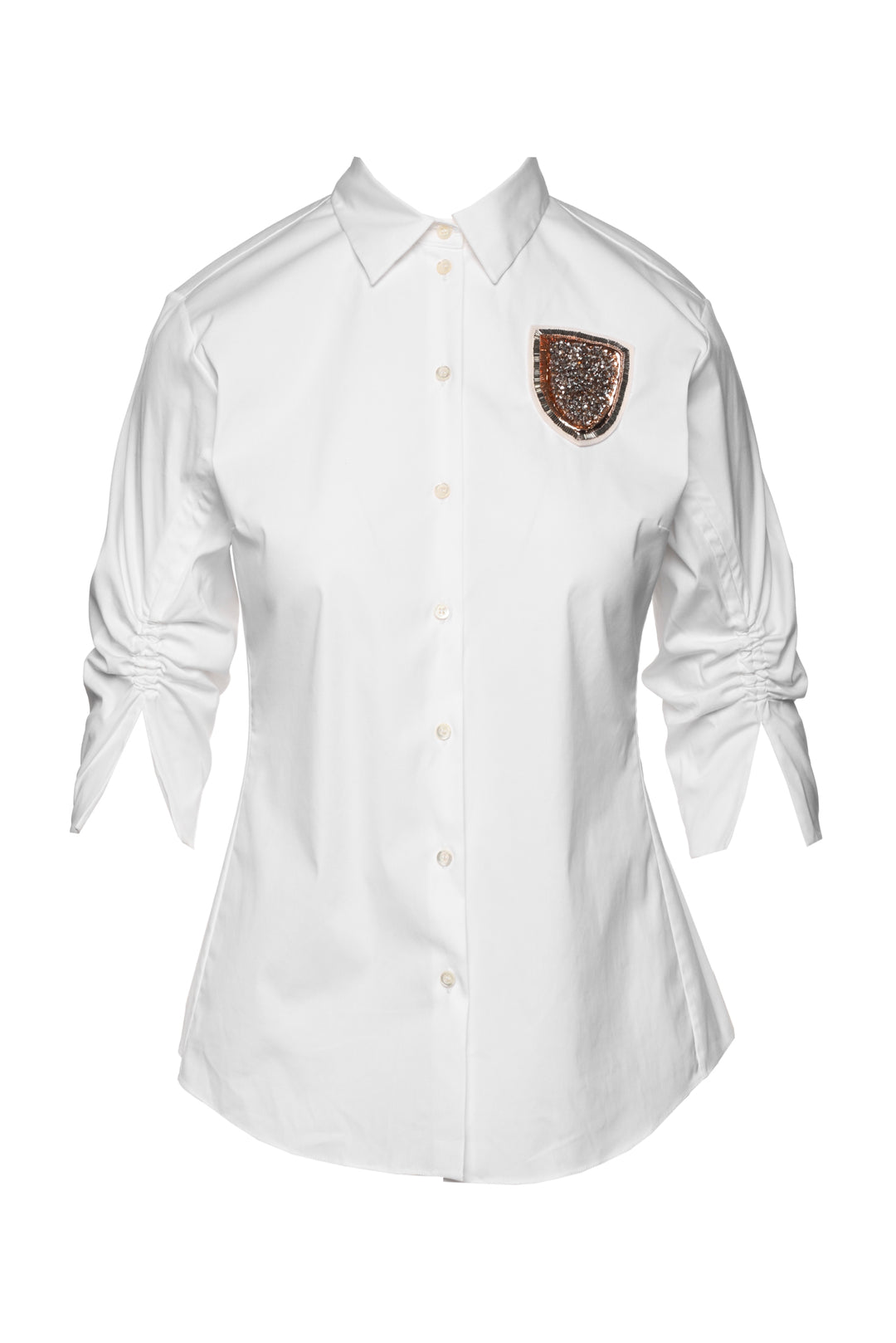 Dior Size 6 Embellished Crest Ruched Sleeve Shirt