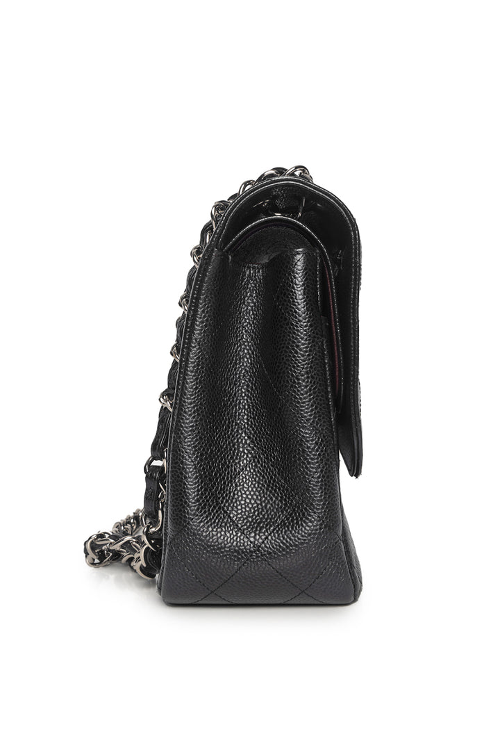 Chanel 2012 Jumbo Caviar Leather Double Flap Shoulder Bag