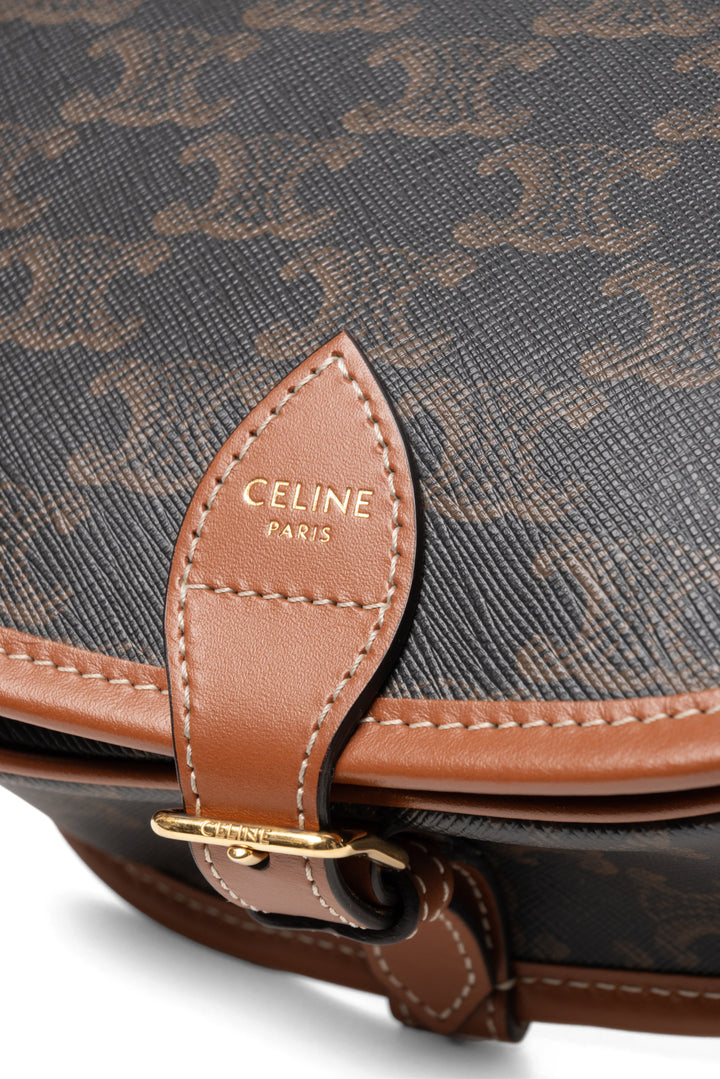 Celine 2021 Calfskin Leather & Triomphe Coated Canvas Medium Folco Crossbody