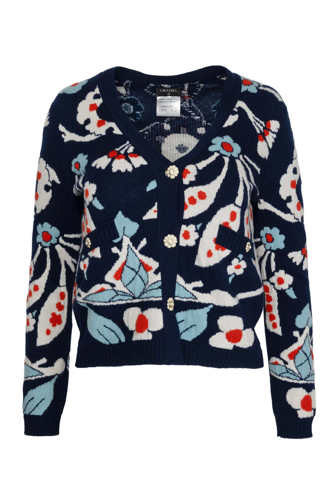 Chanel Size 38 2015 Paris Dubai Cruise Collection Floral Cashmere Cardigan