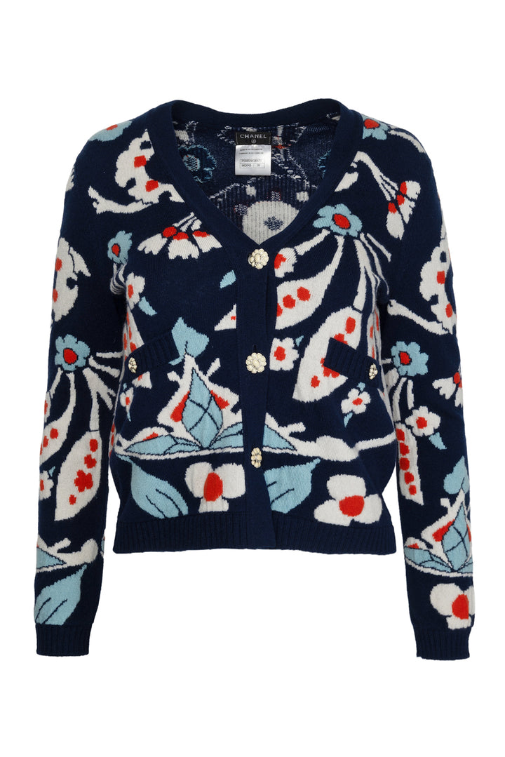 Chanel Size 38 2015 Paris Dubai Cruise Collection Floral Cashmere Cardigan