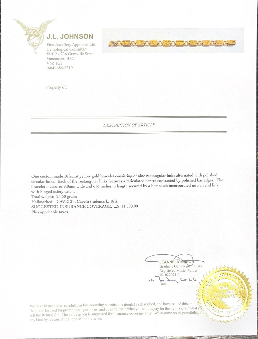 18K Yellow Gold 9 Rectangular Link Bracelet