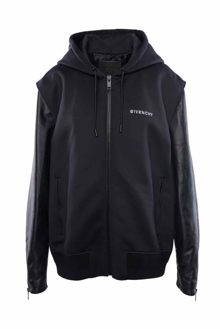 Givenchy Size 52 Men's Leather Sleeve Hooded Zip-Up Jacket