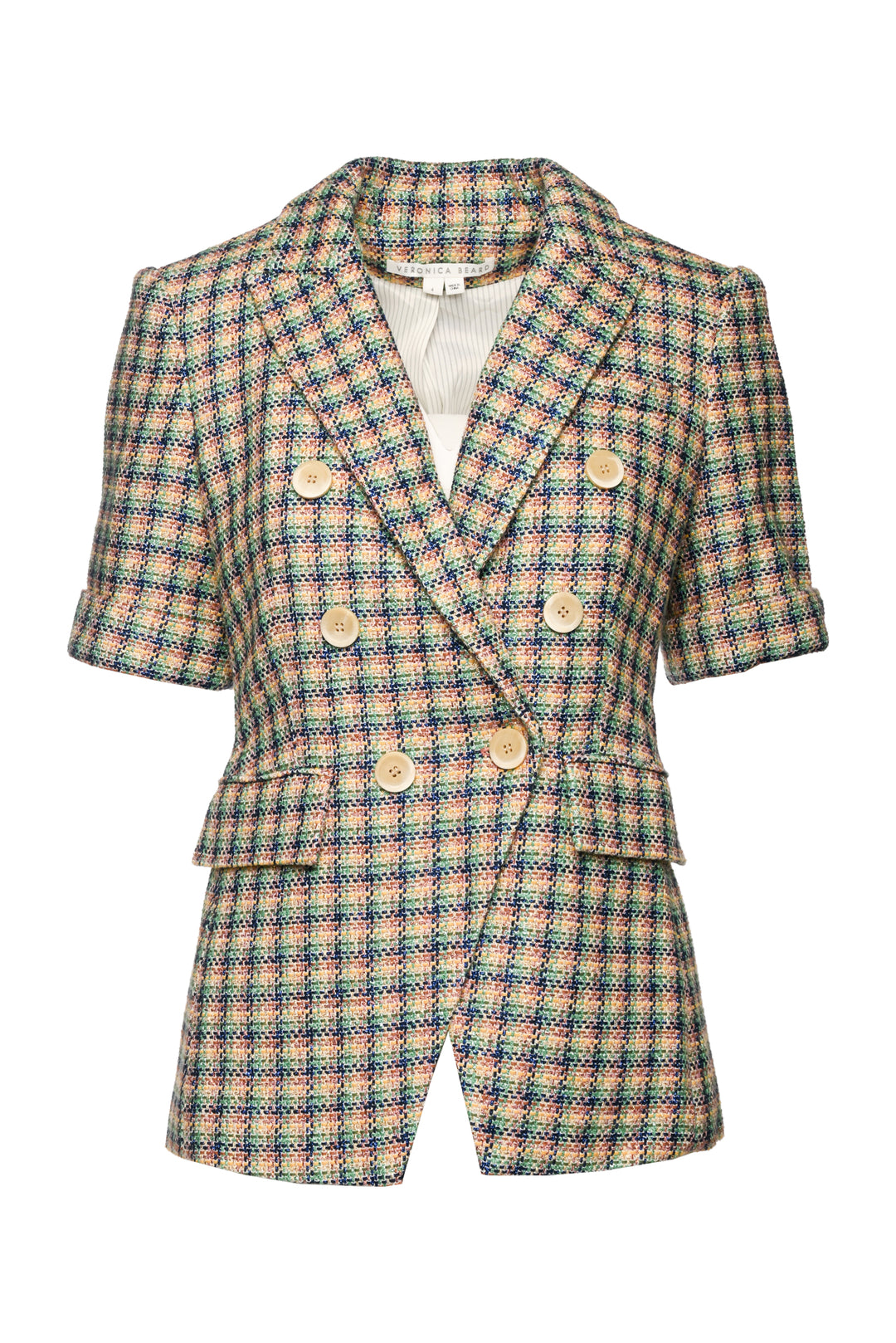 Veronica Beard Size 4 Jenny Double Breasted Plaid Short Sleeve Blazer