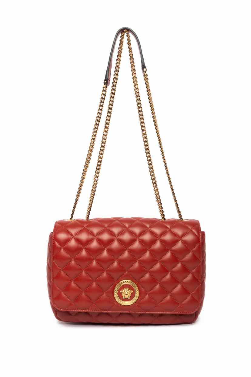 Versace Red Quilted Leather Shoulder Bag