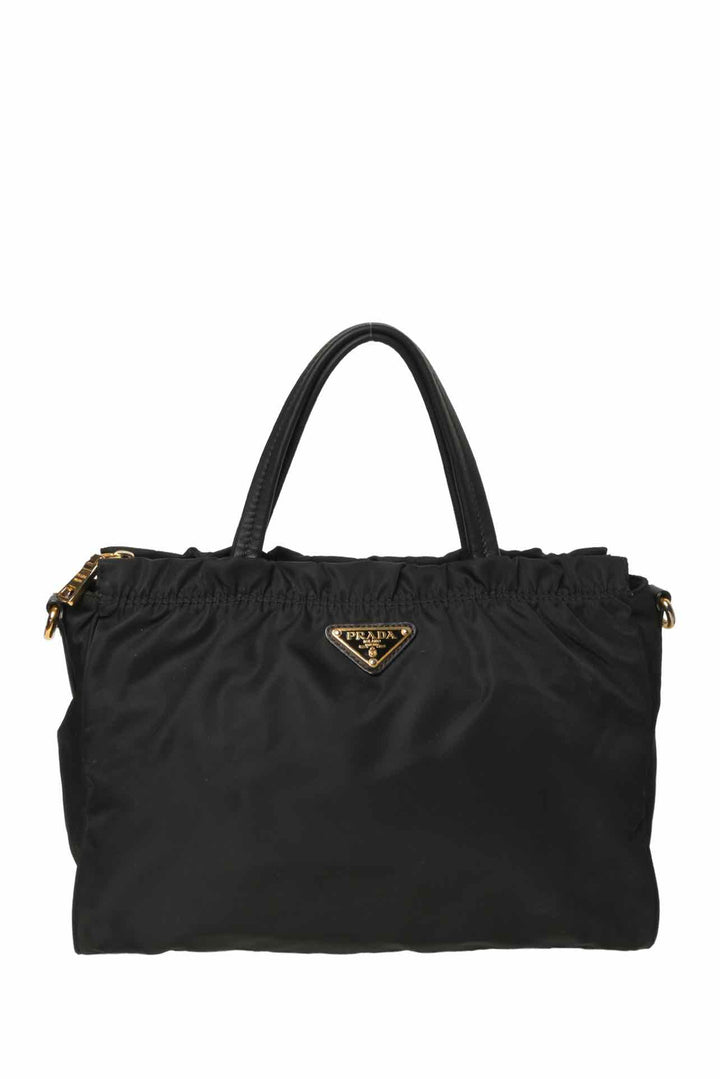 Prada Ruffle Trim Tessuto Nylon Convertible Top Handle Tote