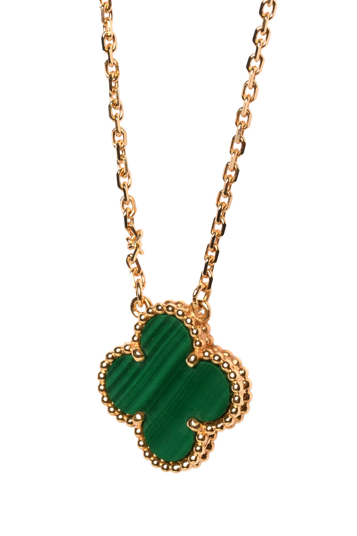 Van Cleef & Arpels 18K Yellow Gold Malachite Vintage Alhambra Pendant Necklace