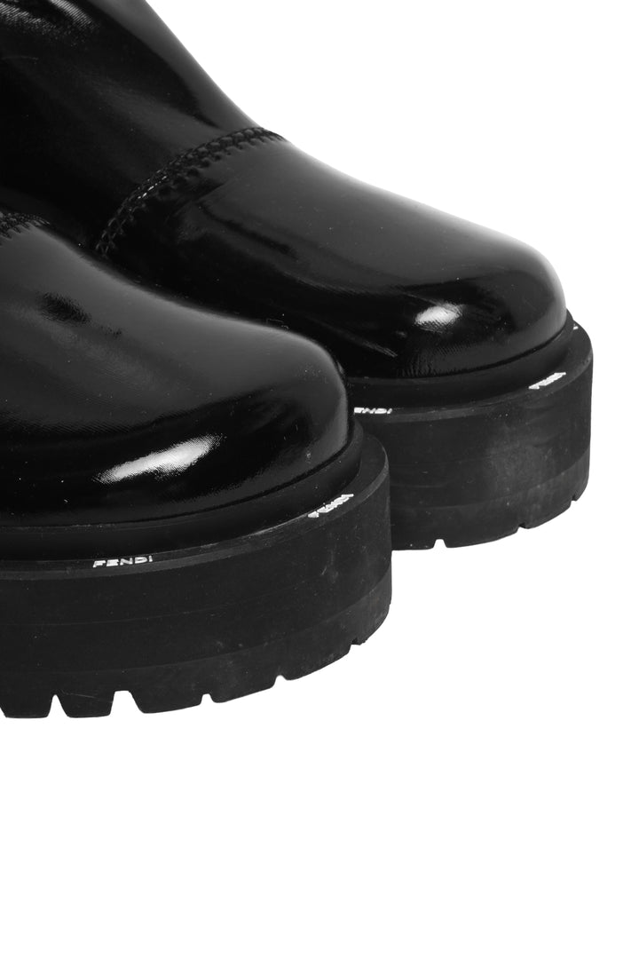 Fendi Size 35.5 Patent Neoprene Combat Ankle Boots