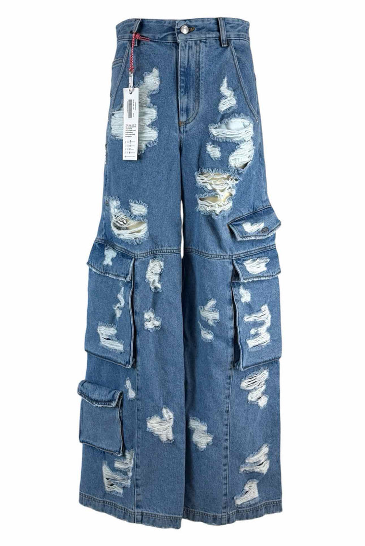GCDS Size 31 Distressed Wide Leg Jeans