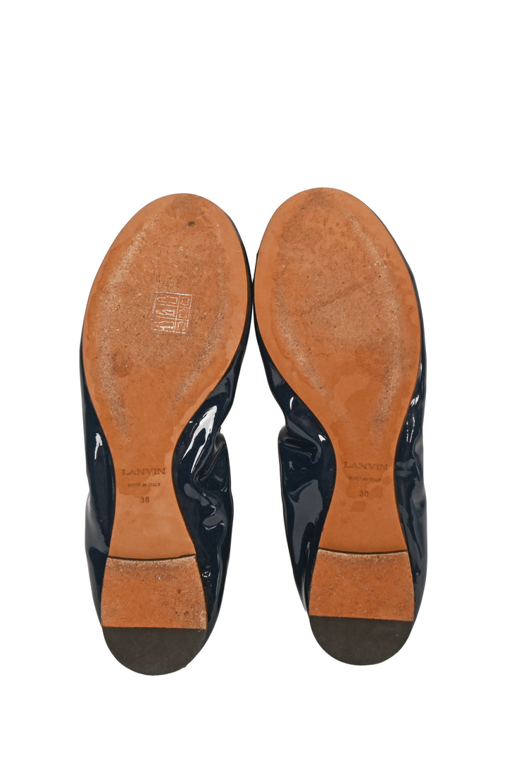 Lanvin Size 36 Patent Ruched Ballerina Flats