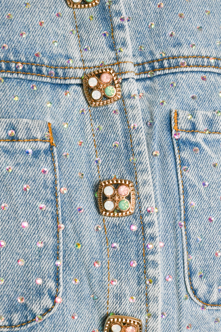 Self Portrait Size 4 Rhinestone Denim Crop Tops