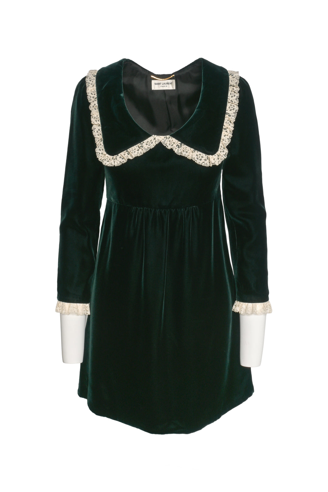 Saint Laurent Size 36 2016 Velvet Lace Trim Mini Dress