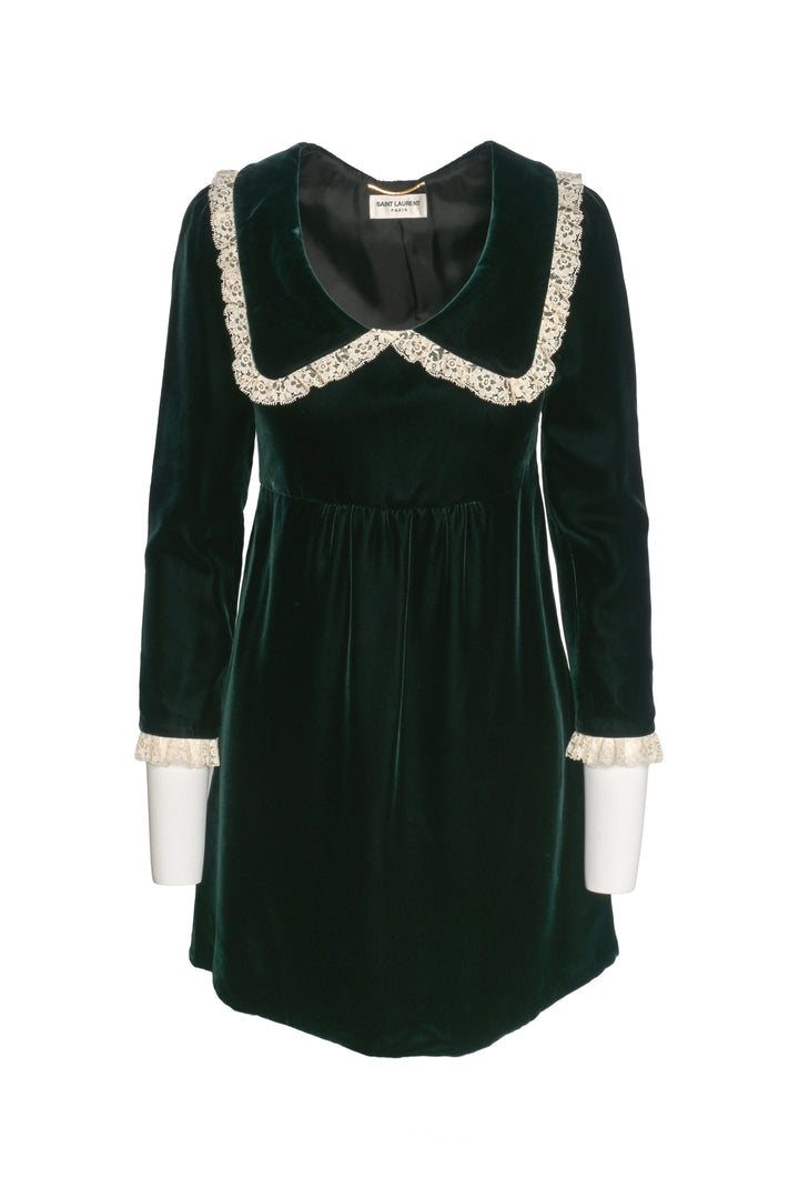 Saint Laurent Size 36 2016 Velvet Lace Trim Mini Dress