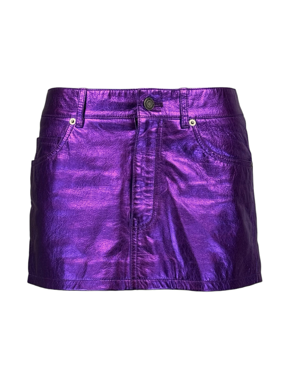 Saint Laurent Size 36 2021 Metallic Leather Micro Mini Skirt