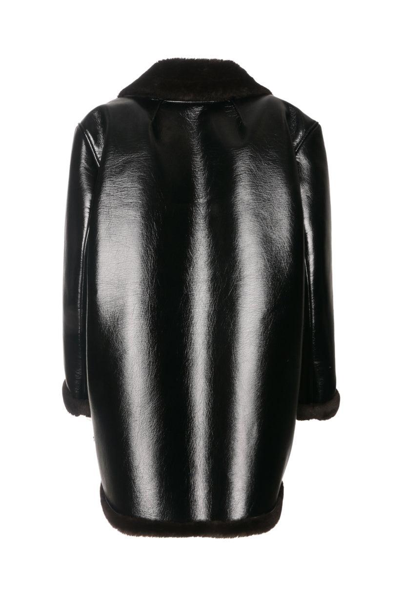 Theory Size XL Faux Fur-Trimmed Faux Leather Peacoat