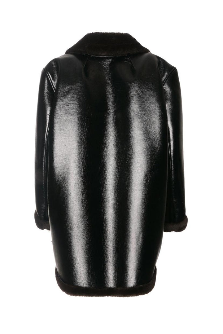 Theory Size XL Faux Fur-Trimmed Faux Leather Peacoat