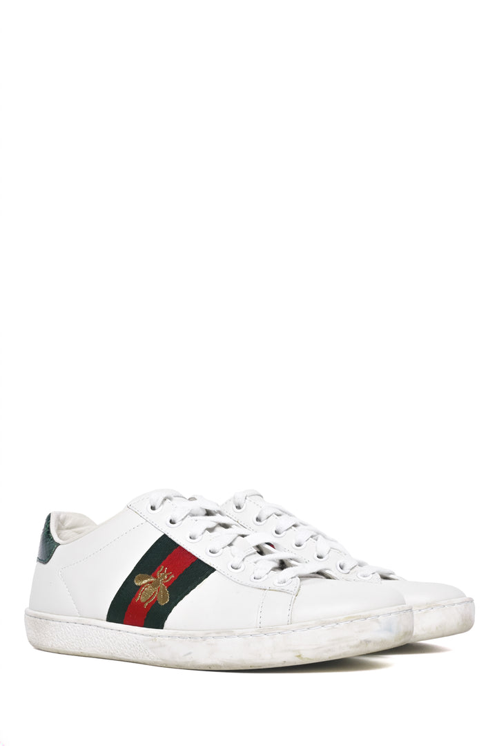 Gucci Size 36 Ace Bee Embroidered Web Stripe Leather Low Top Sneaker