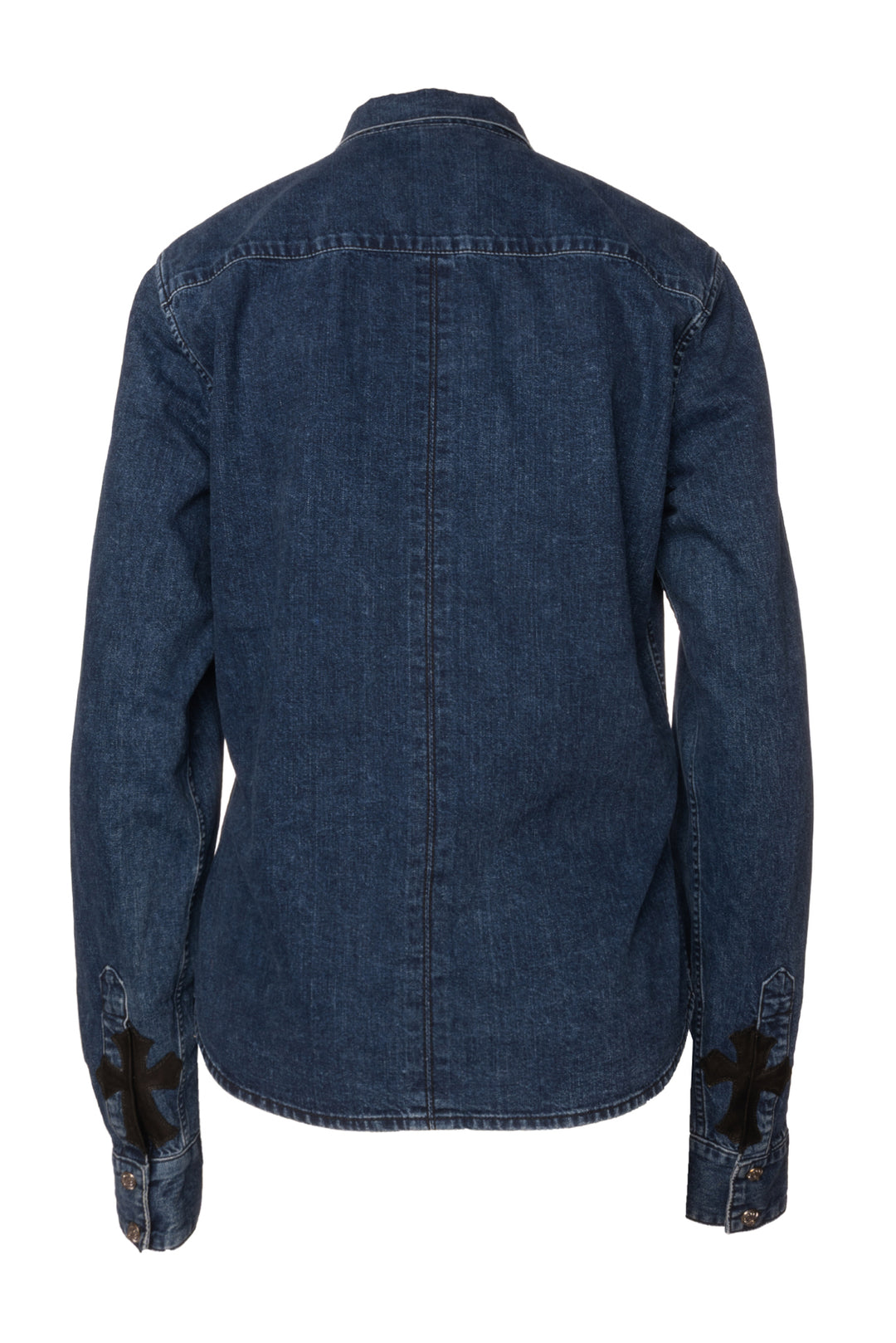 Chrome Hearts Size S Leather Cross Applique Denim Shirt