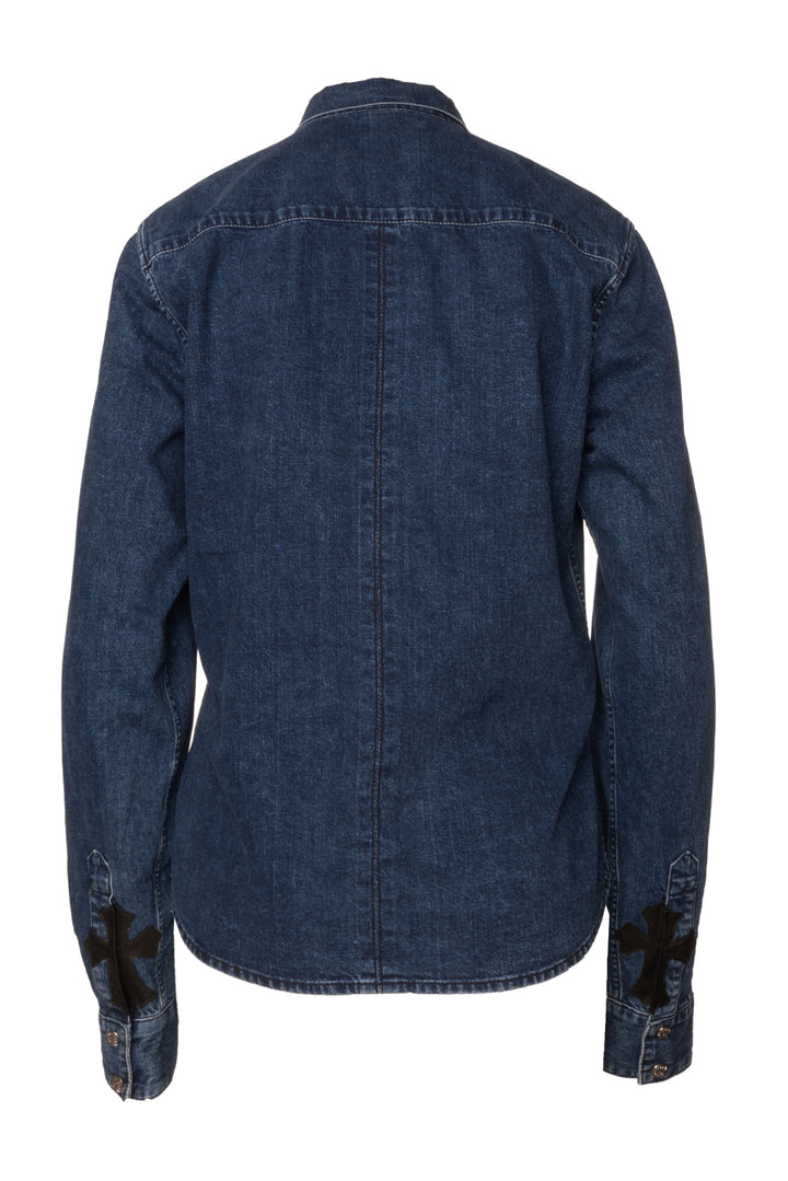 Chrome Hearts Size S Leather Cross Applique Denim Shirt