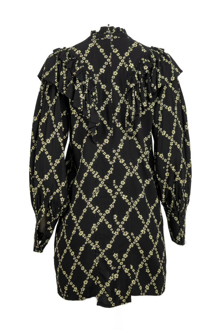 Ganni Size 36 Floral Print High Neck Crepe Mini Dress