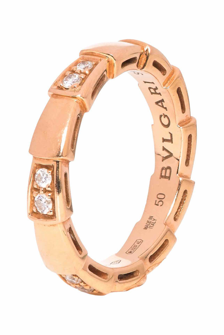 Bvlgari Size 5 18K Rose Gold & Diamonds Serpenti Viper Ring