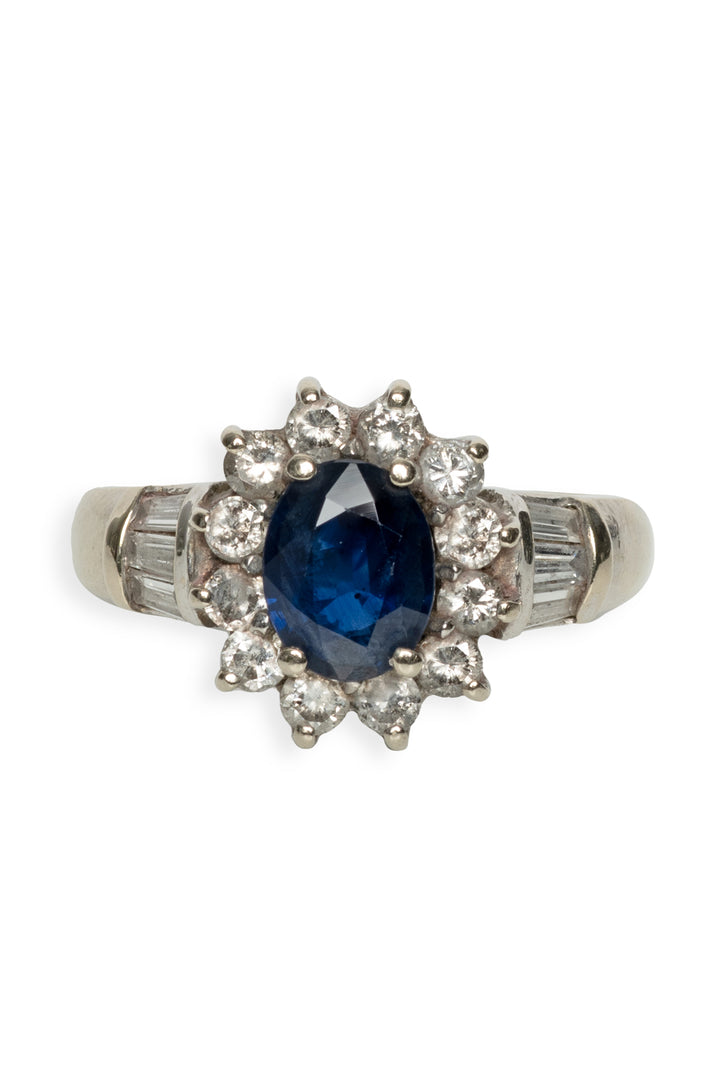 14K White Gold Diamond & Sapphire Size 6.5 Ring